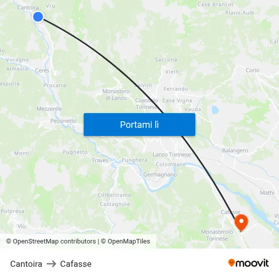 Cantoira to Cafasse map