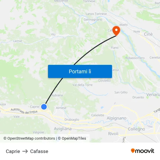 Caprie to Cafasse map