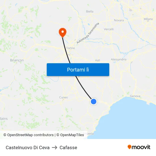 Castelnuovo Di Ceva to Cafasse map