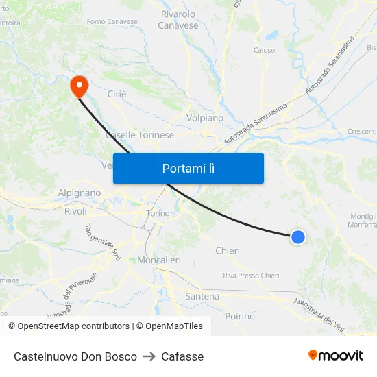 Castelnuovo Don Bosco to Cafasse map