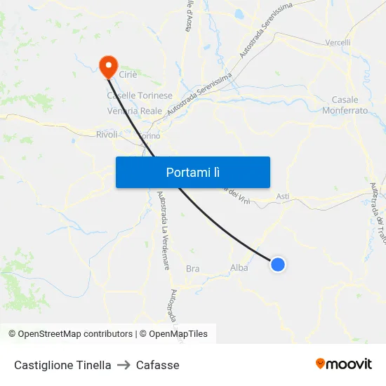 Castiglione Tinella to Cafasse map