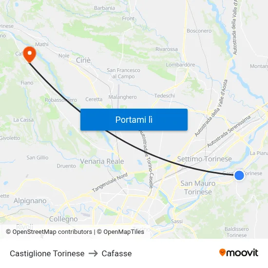 Castiglione Torinese to Cafasse map