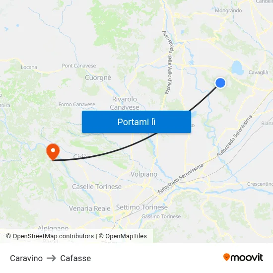 Caravino to Cafasse map