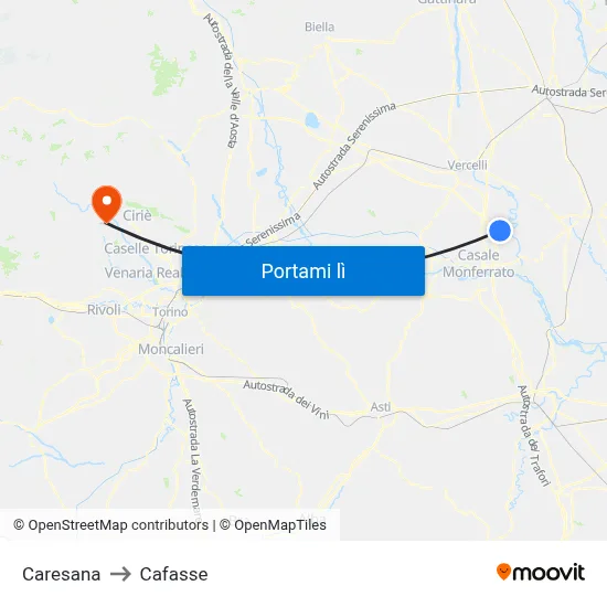 Caresana to Cafasse map
