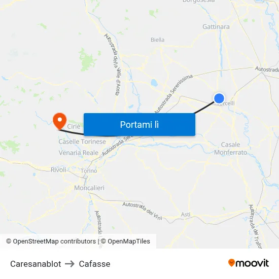 Caresanablot to Cafasse map