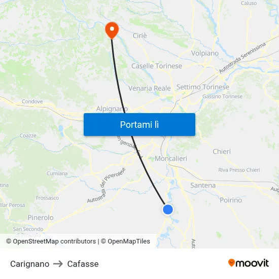 Carignano to Cafasse map