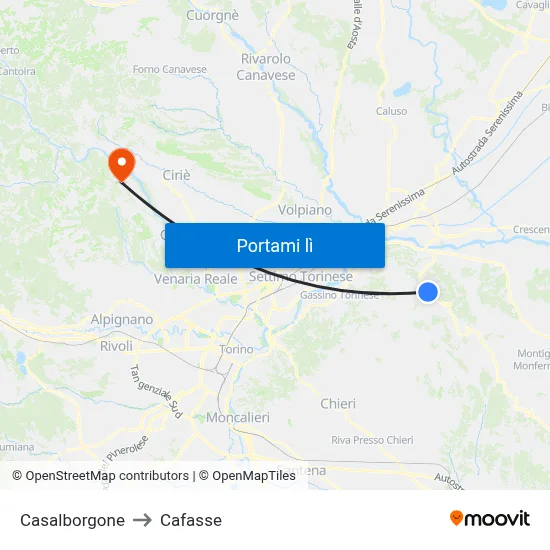 Casalborgone to Cafasse map