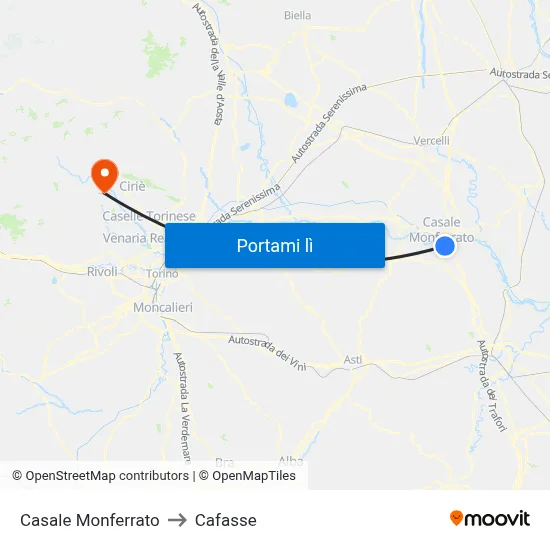 Casale Monferrato to Cafasse map