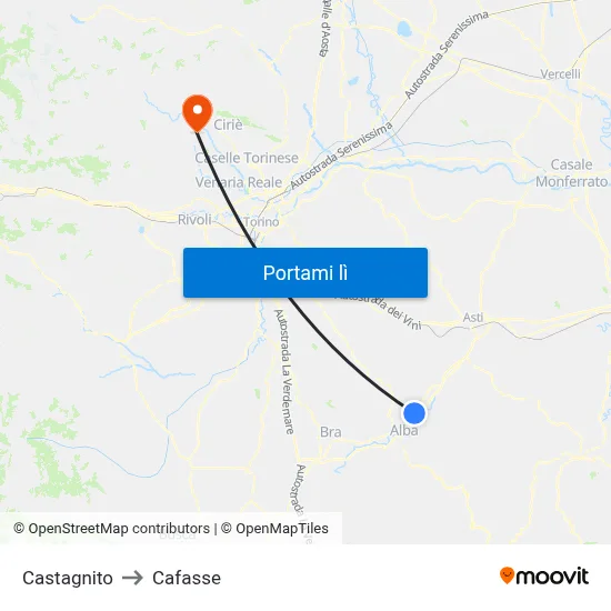 Castagnito to Cafasse map