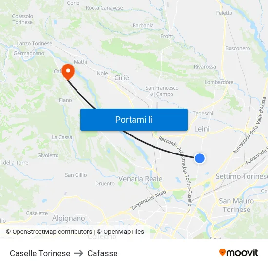 Caselle Torinese to Cafasse map