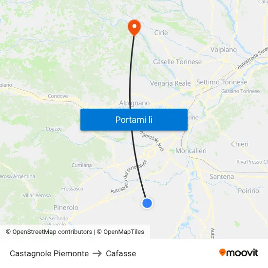 Castagnole Piemonte to Cafasse map
