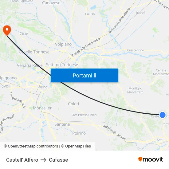 Castell' Alfero to Cafasse map