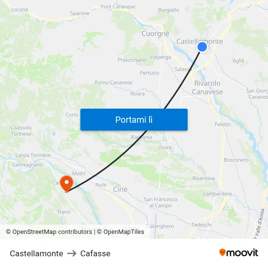 Castellamonte to Cafasse map