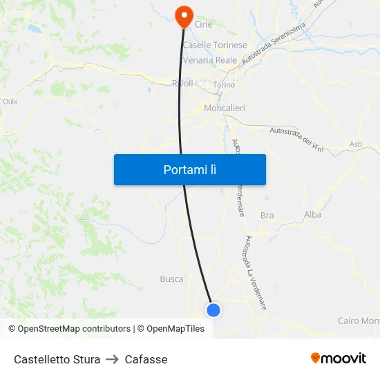 Castelletto Stura to Cafasse map
