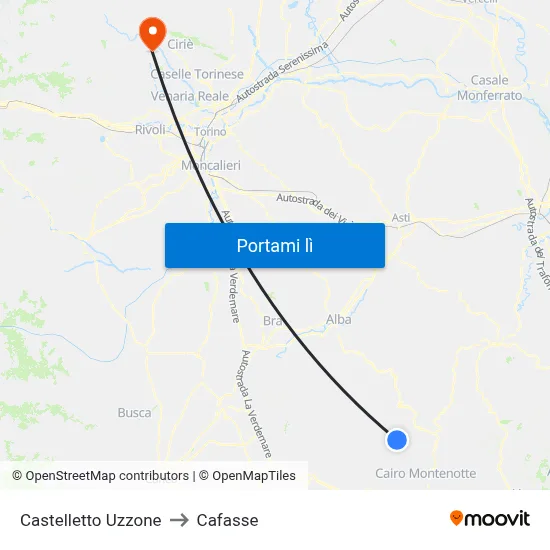 Castelletto Uzzone to Cafasse map