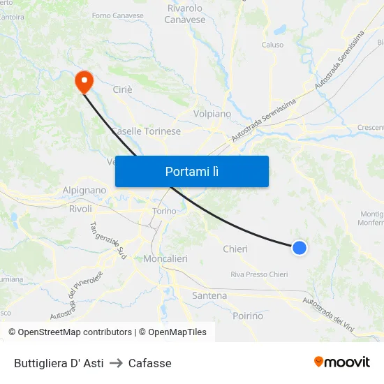 Buttigliera D' Asti to Cafasse map