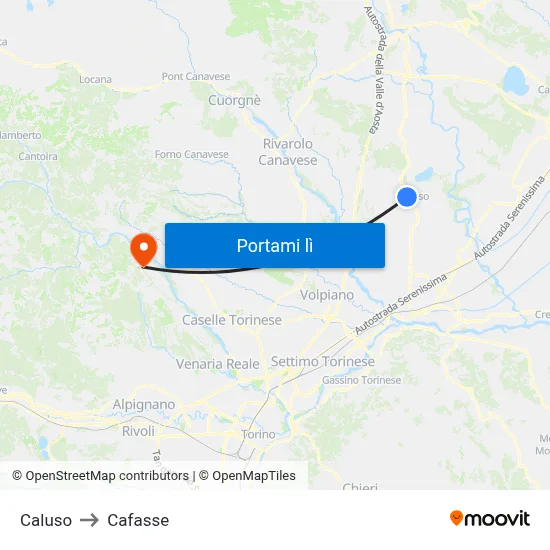 Caluso to Cafasse map