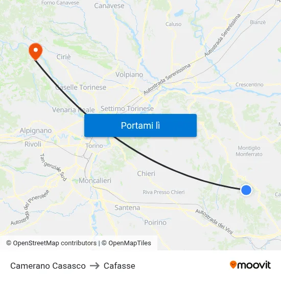 Camerano Casasco to Cafasse map