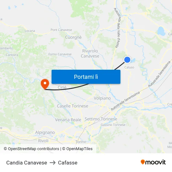 Candia Canavese to Cafasse map