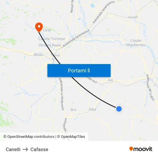 Canelli to Cafasse map