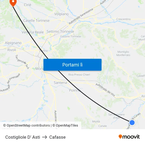 Costigliole D' Asti to Cafasse map