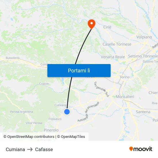 Cumiana to Cafasse map