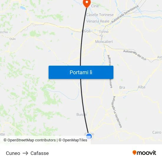 Cuneo to Cafasse map