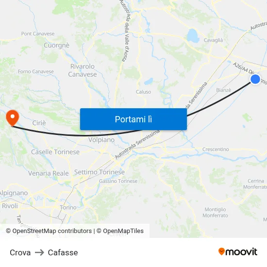 Crova to Cafasse map