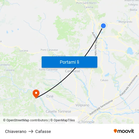 Chiaverano to Cafasse map