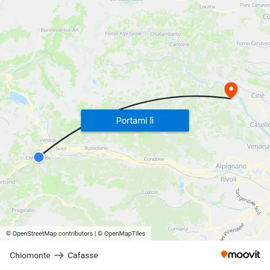 Chiomonte to Cafasse map