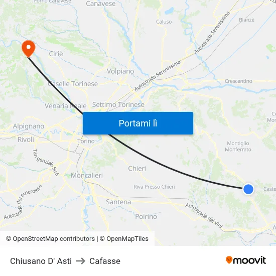 Chiusano D' Asti to Cafasse map