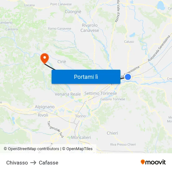 Chivasso to Cafasse map