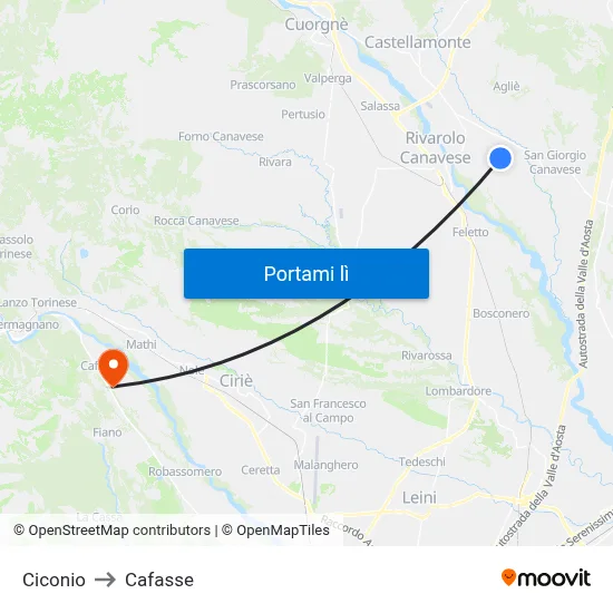 Ciconio to Cafasse map