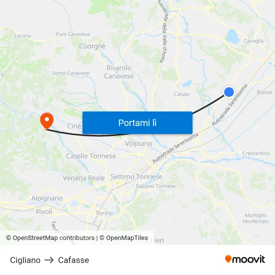 Cigliano to Cafasse map