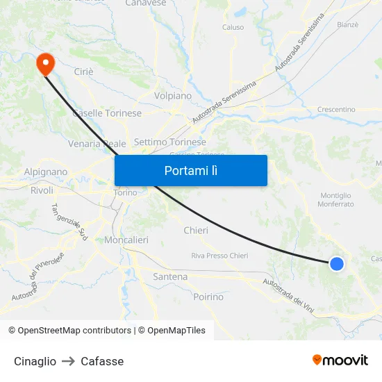 Cinaglio to Cafasse map