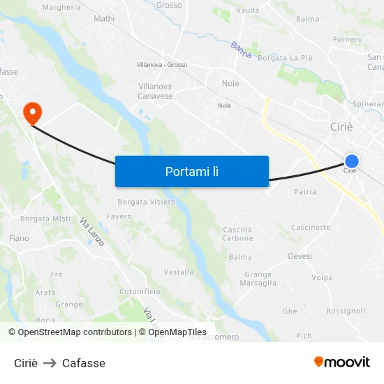 Ciriè to Cafasse map