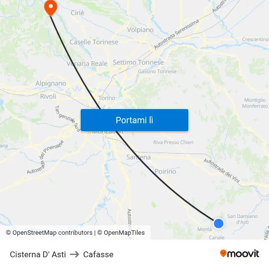 Cisterna D' Asti to Cafasse map