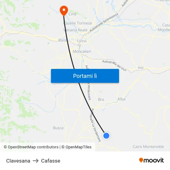 Clavesana to Cafasse map