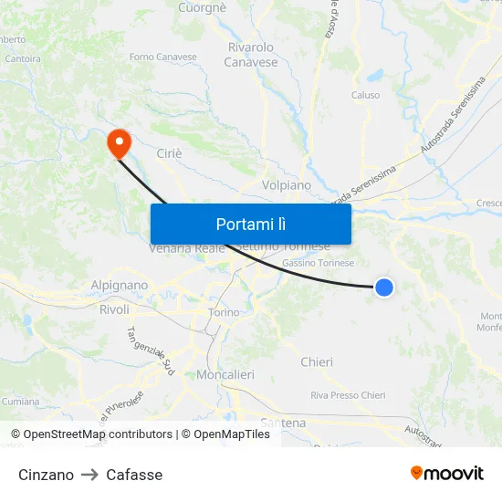 Cinzano to Cafasse map