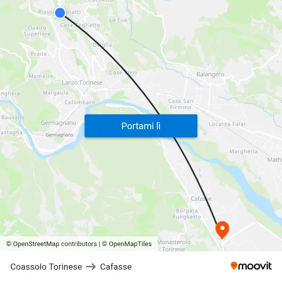 Coassolo Torinese to Cafasse map