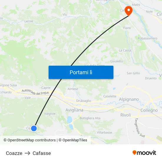 Coazze to Cafasse map