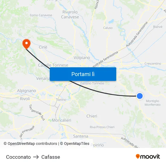 Cocconato to Cafasse map