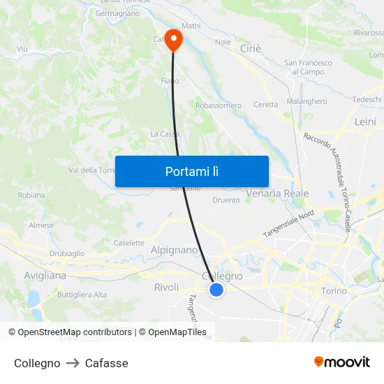 Collegno to Cafasse map