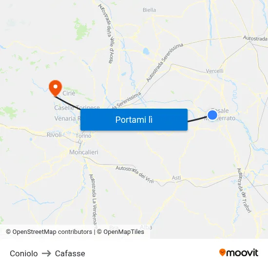 Coniolo to Cafasse map