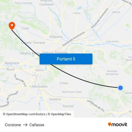 Corsione to Cafasse map