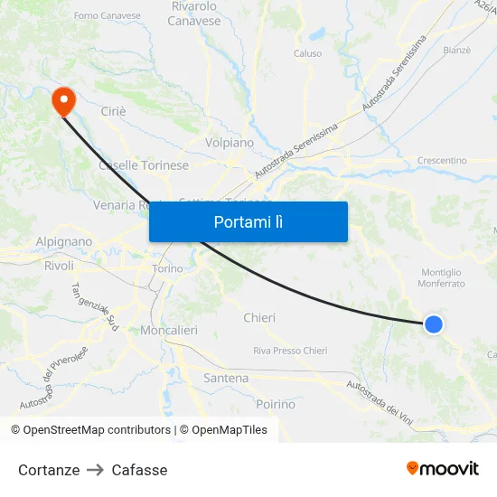 Cortanze to Cafasse map