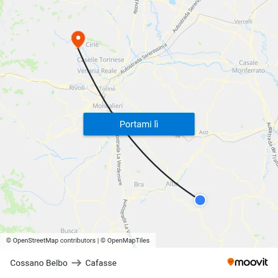 Cossano Belbo to Cafasse map