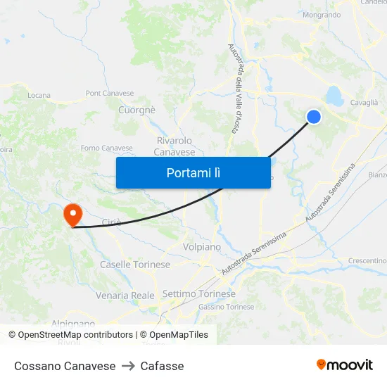 Cossano Canavese to Cafasse map