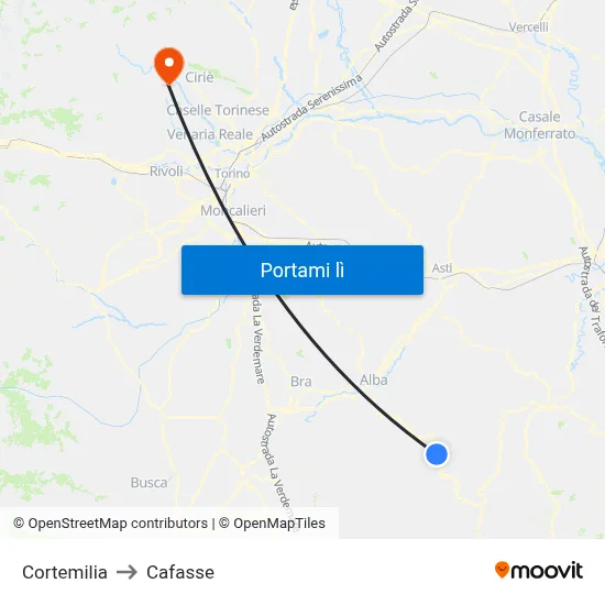 Cortemilia to Cafasse map