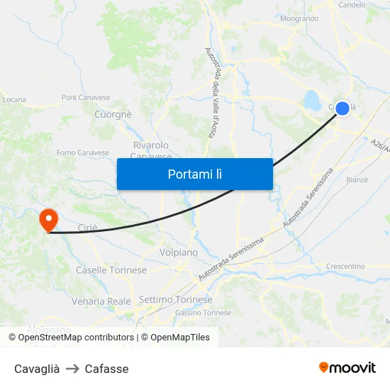 Cavaglià to Cafasse map